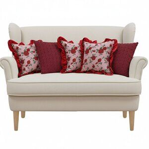 SOGA 5PC Rose Garden Burgundy Ruffle & Deep Red Cable Knit Pillow Covers Set